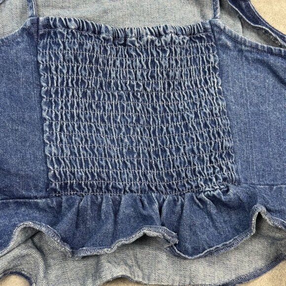 American Eagle Denim Ruffle Hem Cami Crop Top Smocked Back Y2K It-Girl Retro L - Picture 4 of 8